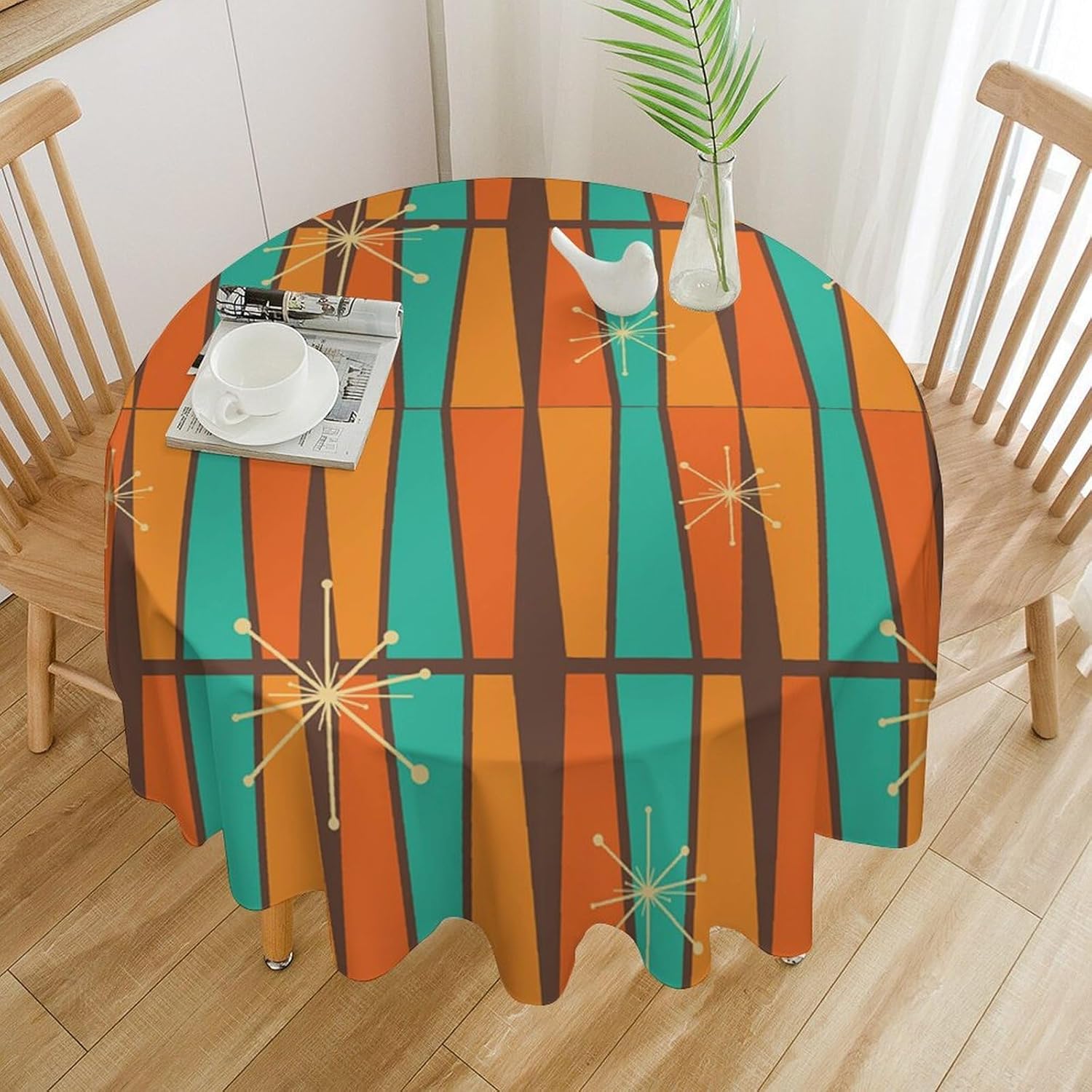 Century Textile & Sewing Supply - Mantel Redondo Geométrico Naranja Amarillo Estilo