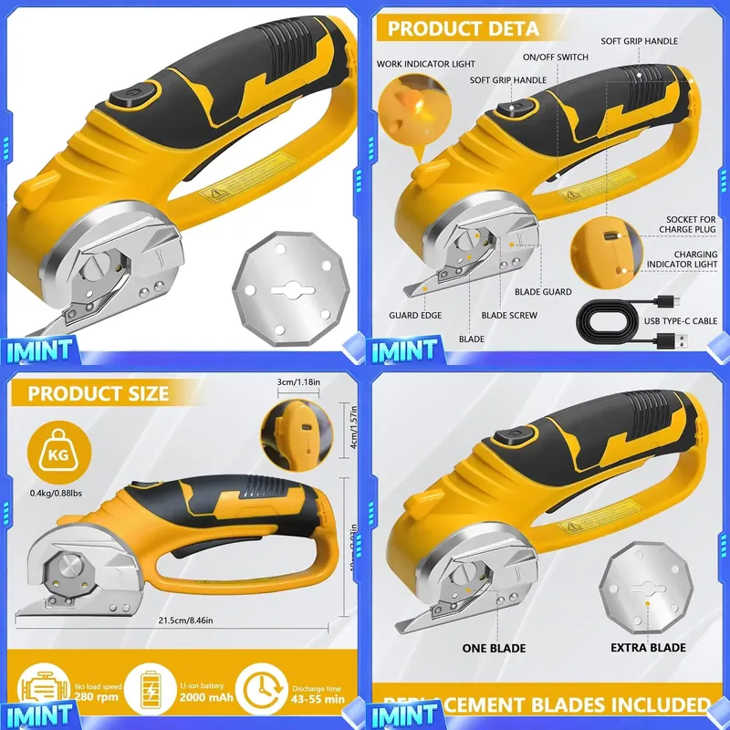 Rotary Cutter Fabric - Tijeras Eléctricas Inalámbricas de 2000mAh, Cortador